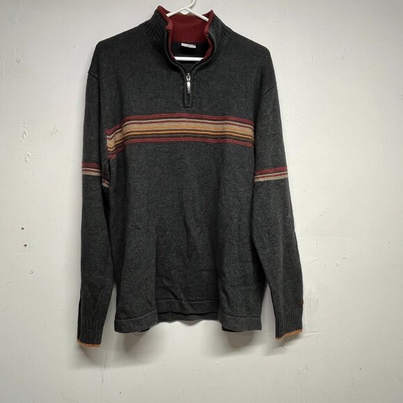 Columbia XCQ Men's Large Gray Orange Red Striped Mock 1/4 Zip Sweater Pullover - Picture 1 of 8